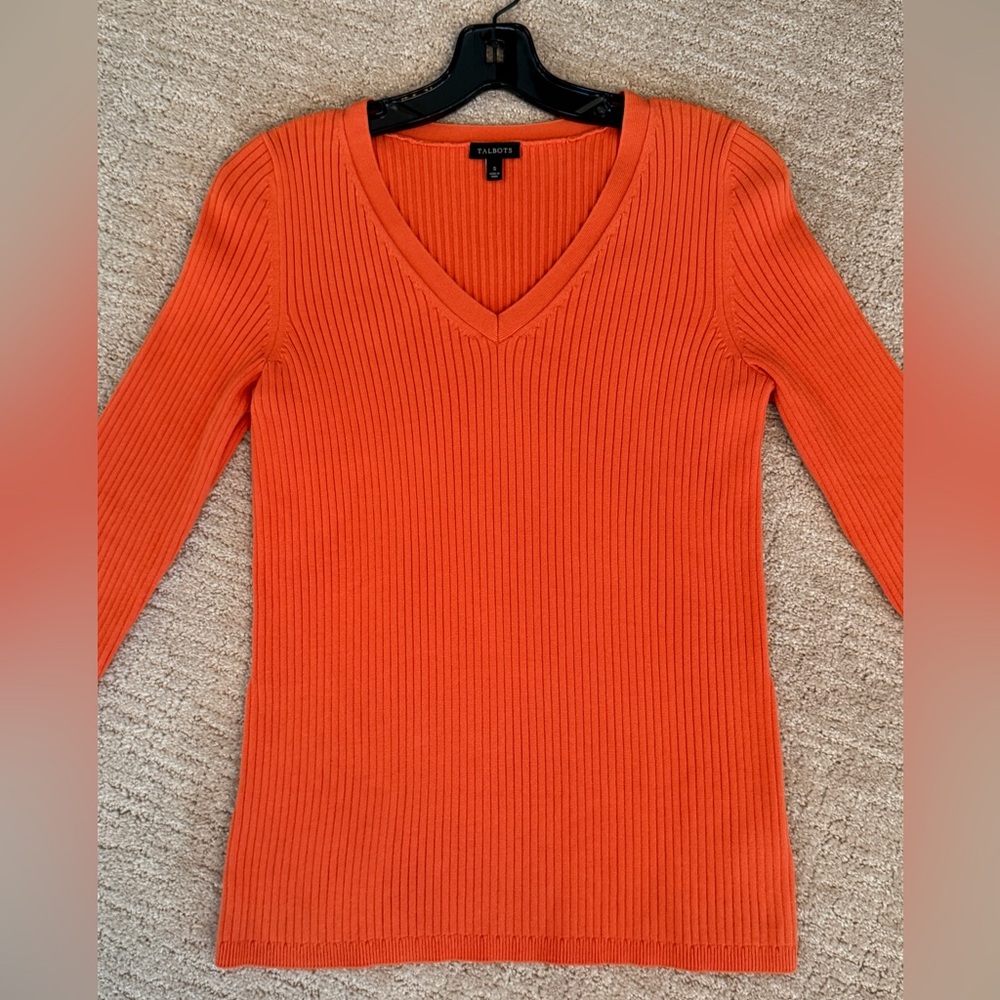 Talbots 3/4 Sleeve Ribbed V-Neck Sweater